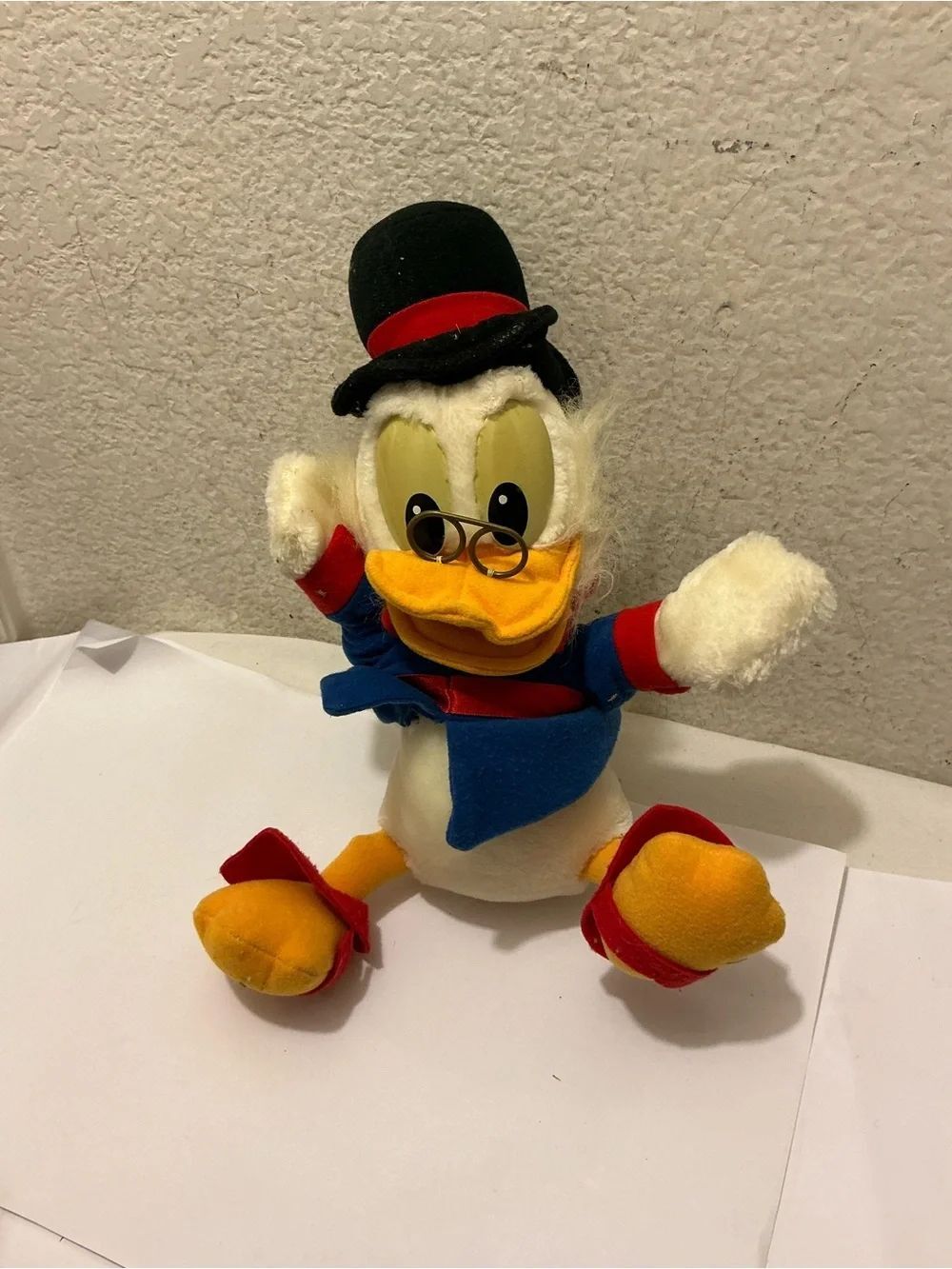 Disney Scrooge McDuck Plush - White, Yellow & Blue with Black Top Hat